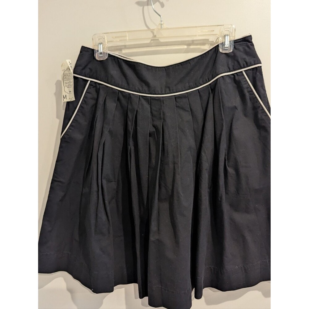 Black Pleated A-Line Skirt with White Piping